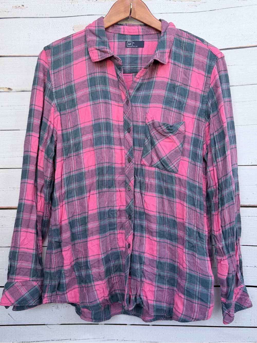 GAP Plaid Button-Down Boyfriend Shirt Plus Size XL